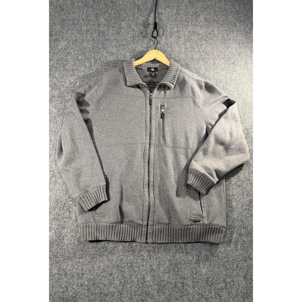 Calvin Klein Full Zip Up Mens 2X Fleece Lined Jacket Coat Sweat XXL Gray Pockets